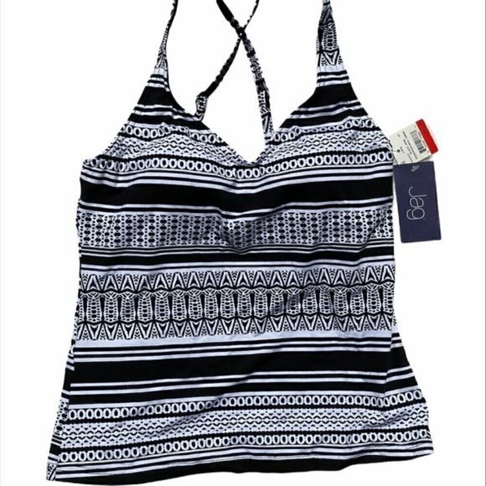 Jag Black and White Criss Cross Tankini Top NWT